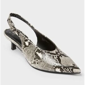 A New Day Samantha Snakeskin Slingback Kitten Heel Pumps Black White Size 6.5
